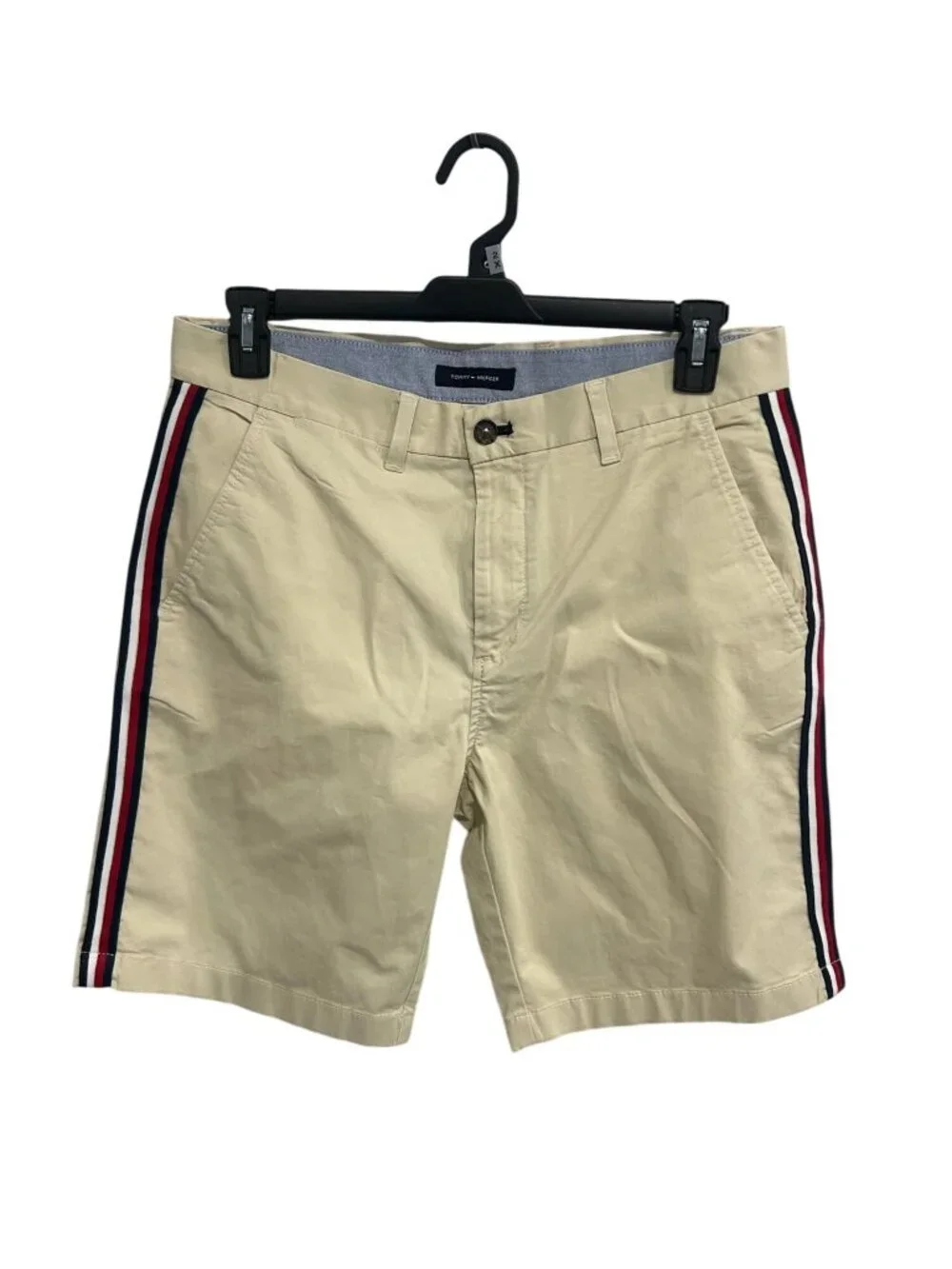 Tommy Hilfiger 33 Mens Beige Chino Shorts Side Stripe Retro Collegiate